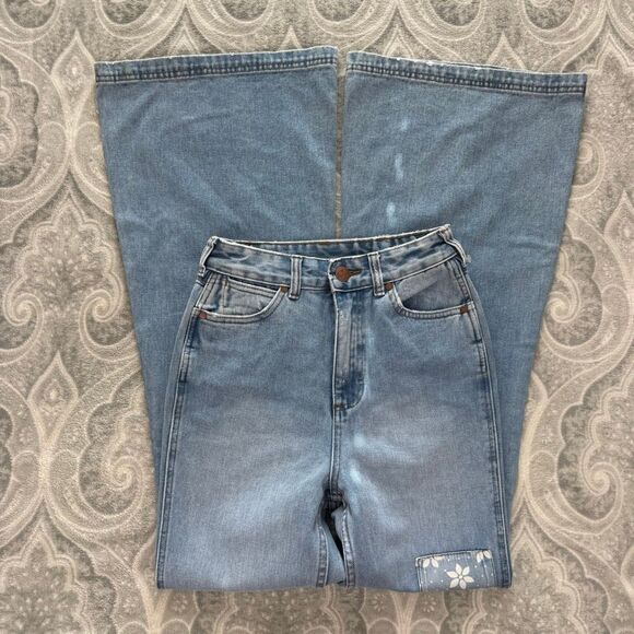 Wrangler x Billabong Bell Bottom Flare Patchwork Jeans Sz 25 - Picture 3 of 8